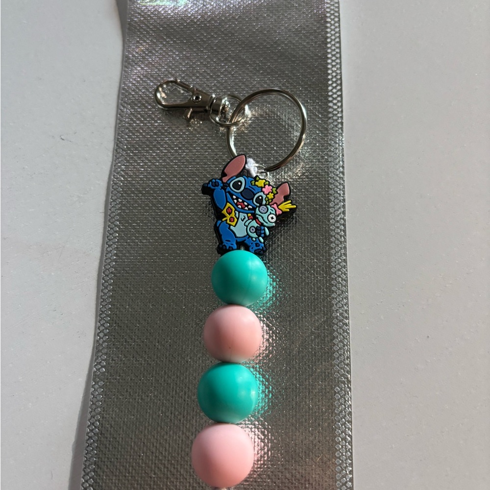 Stitch blue and pink Beaded Jewelry Keychain